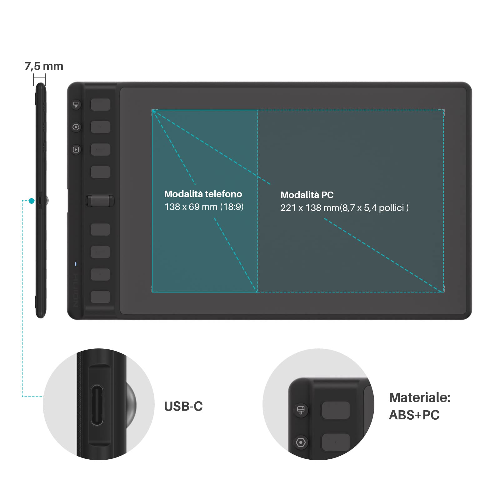 HUION Inspiroy 2 M Tavoletta Grafica, Nuova Penna Digitale PW110, 8 Tasti di Scelta Rapida Personalizzabili, Scroller Facile da Usare, Ideale per Disegnare, Studiare e Lavorare da Casa(Nero)