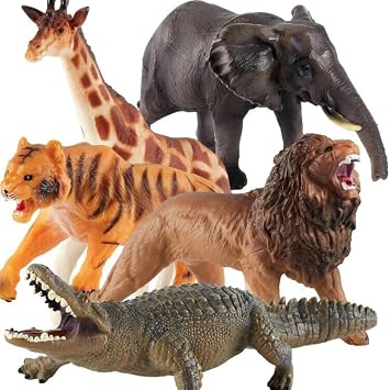 HERSITY Soft Zoo Animals 7" Large Safari Figurines Toys for Toddlers 3-5 | 5pcs Realistic Plastic Jungle Animal Figures African Wildlife Toys Lion, Giraffe, Elephant, Tiger, Crocodile for Boys Girls
