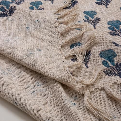 Image of Handmade Cotton Hand Block Floral Print Throw Blanket for Sofa Couch & Sofa, Car, 50x60 Inches (Multi-Color 07)-350 TC