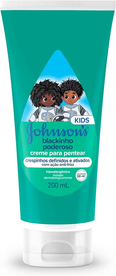 Johnson's Baby Creme Para Pentear Infantil Para Cabelos Crespos Blackinho Poderoso, 200ml