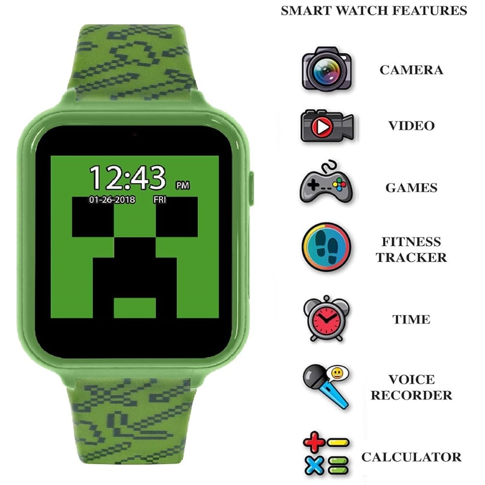 CARTOON Minecraft Reloj interactivo para niños, multifunción, recargable por USB, reloj inteligente