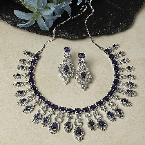 Rhodium-Plated American Diamond Studded Necklace Set