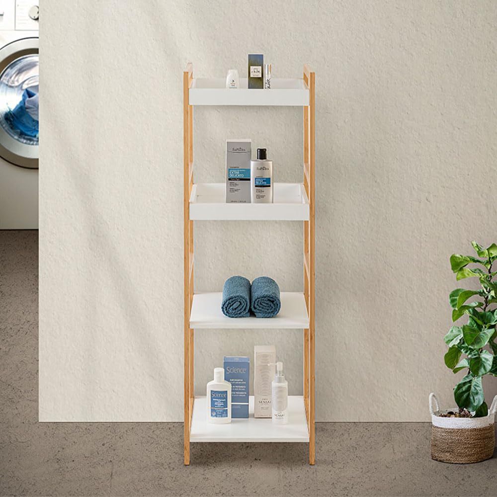 Organizer Da Bagno In Bamb&ugrave; Bamworld - 3 Livelli Regolabili, Barra Asciugamani, Bianco