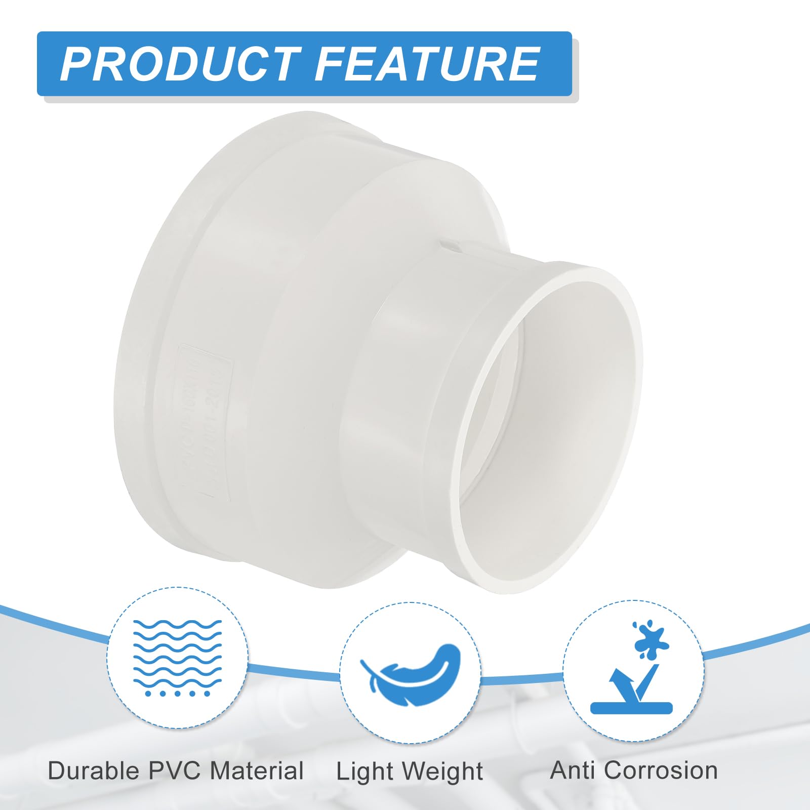 PATIKIL 6" to 4" Duct Reducer, 2 Pcs PVC Pipe Increaser Adapter Ducting Airflow Tube Pipe Fitting for DWV (Drain - Image 3