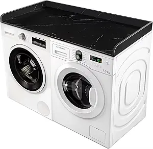 Washer Dryer Countertop with Non-Slip Pad, Multi Layer Solid Wood Washer and Dryer Countertop with Edge Rails for Laundry Room Storage and Organization, 27.5" W x 54" L(Black)