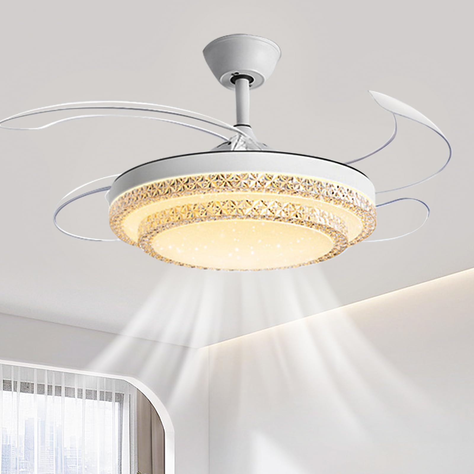 Ventilatore da soffitto con Luce, Telecomando, LED dimmerabile, 6 velocità, Moderno, Intelligente, Silenzioso, Adatto per Camera da Letto, Soggiorno, Sala da Pranzo.