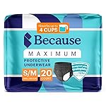 Because Premium Maximum Absorbency Adult Incontinence and Postpartum Bladder Leak Underwear for Women, Heavy Absorbency, Disposable, Black, Small/Medium, 20 Count