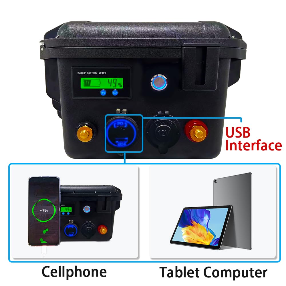 LiFePO4 12V 100Ah, Marine Batterie Lithium avec Bluetooth et Chargeur BMS 100A Intégré 6000+ Cycles Pour Bateau, Camping Car, Pêche à la Ligne, Moteur de Traîne