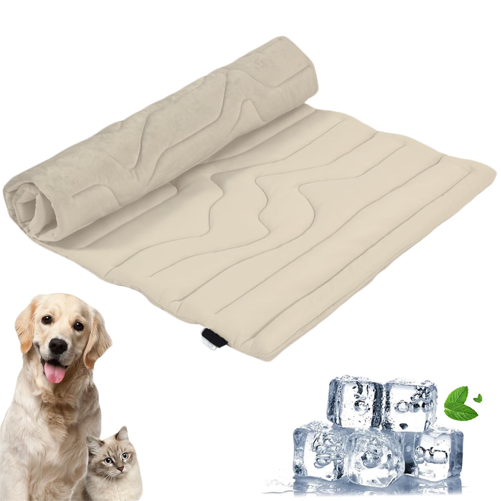 Dog Cooling Mat, Cooling Mat for Dogs, Dog Cat Cool Mat, Portable Dog Cool Bed for Summer, Blanket for Dogs, Non-Slip Washable (Cream, XL(59 * 40 in /150 * 101 cm))