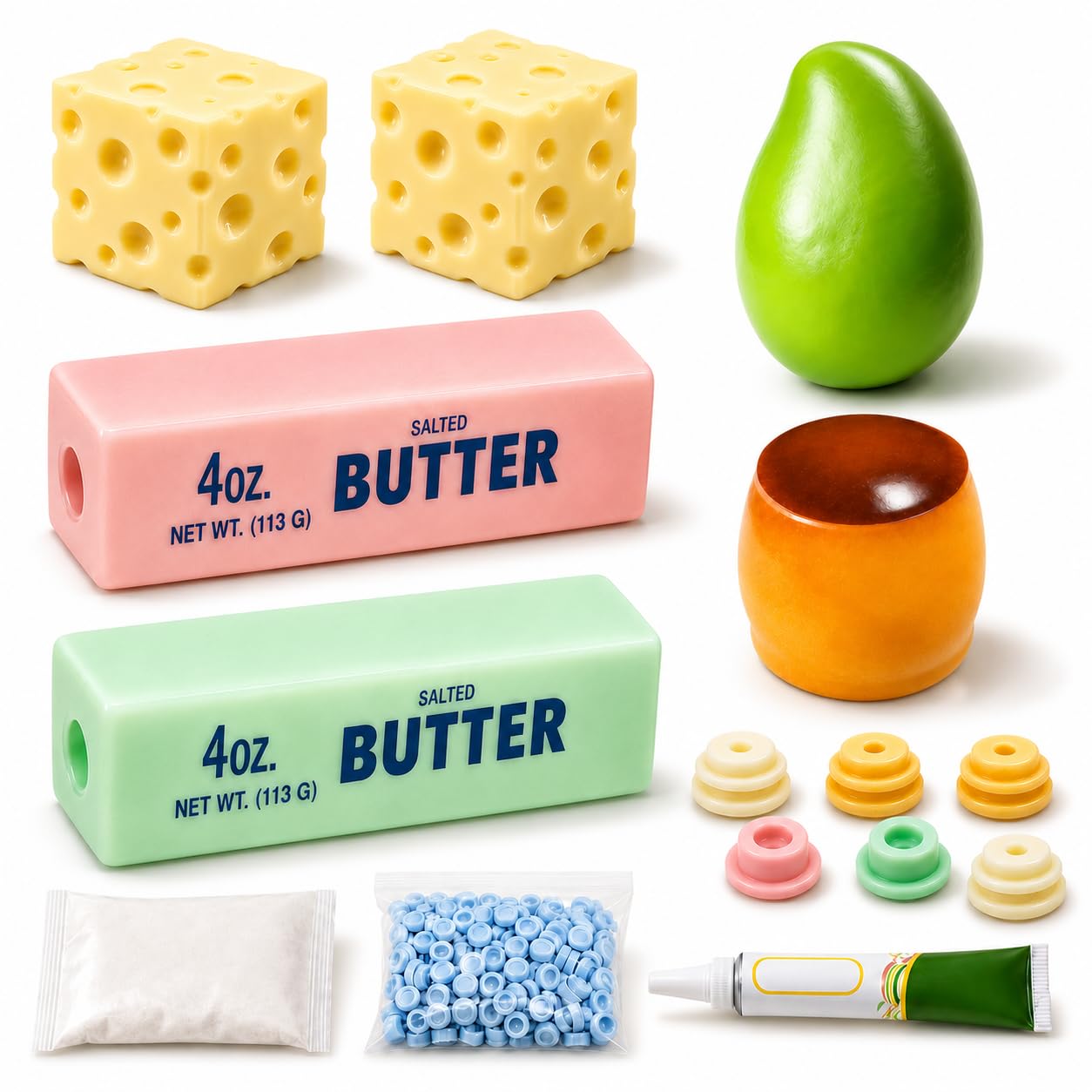 6PCS Squishy Making Kit, DIY Squishy Maker Kit with Cheese Butter Mango Peanut Squishies Skins, Make Your Own Squishy ASMR Stress Ball Making Kit with Plugs, Air Pump and Expander Tool (6pcs) — image 1
