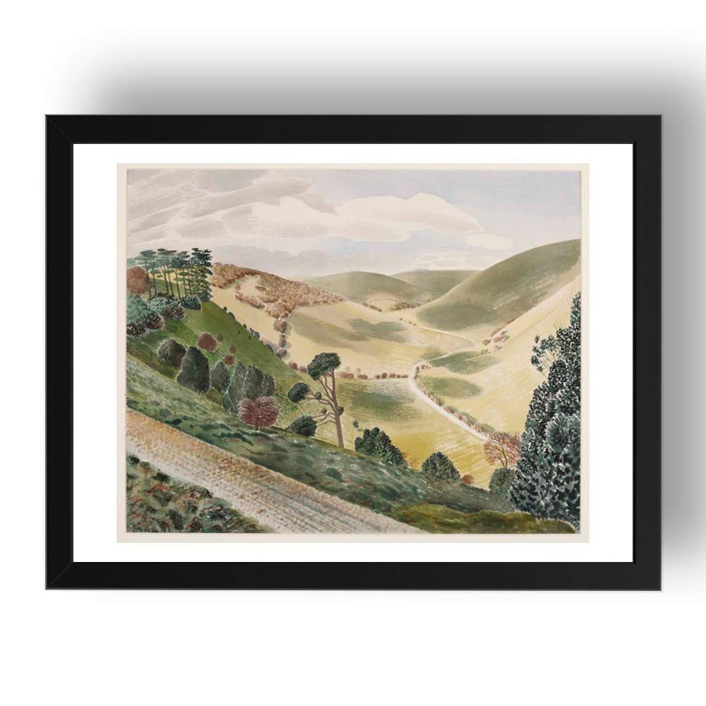 Period Prints The CauseWay Wiltshire Downs 1939, landscape by Eric Ravilious, vintage art, framed A3 reproduction poster print in 17x13 inch frame