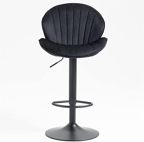 Miniatura 6 de SZLIZCCC Shell - Juego de 2 taburetes de bar giratorios ajustables con chasis negro, silla de bar de terciopelo con respaldo medio, taburete de