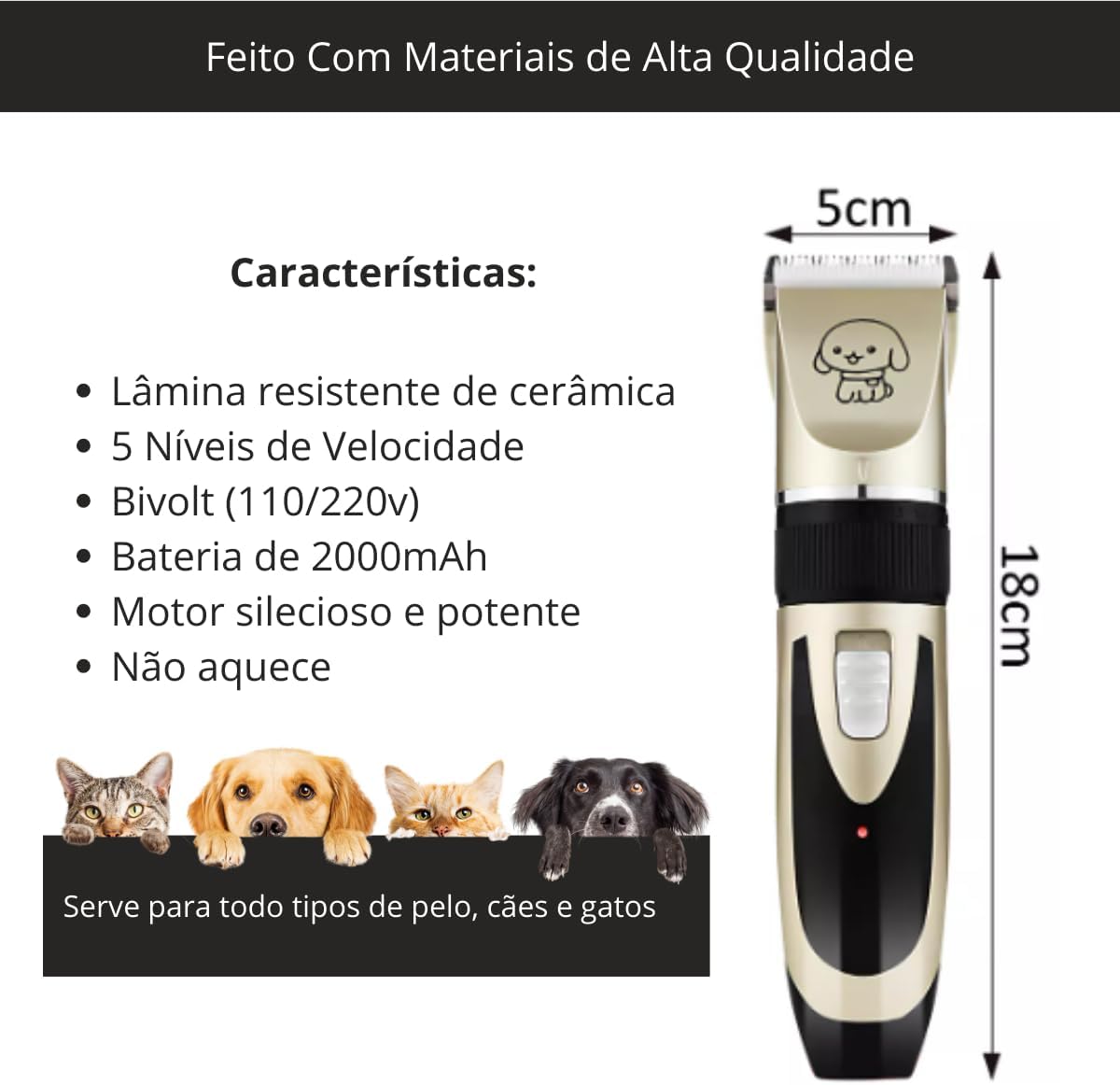 Máquina de Tosar Pet Profissional Kit Maquininha de Tosa Silenciosa Aparador Recarregável Para Cães Gatos com Acessórios Tosador Cachorro Bivolt 110/220