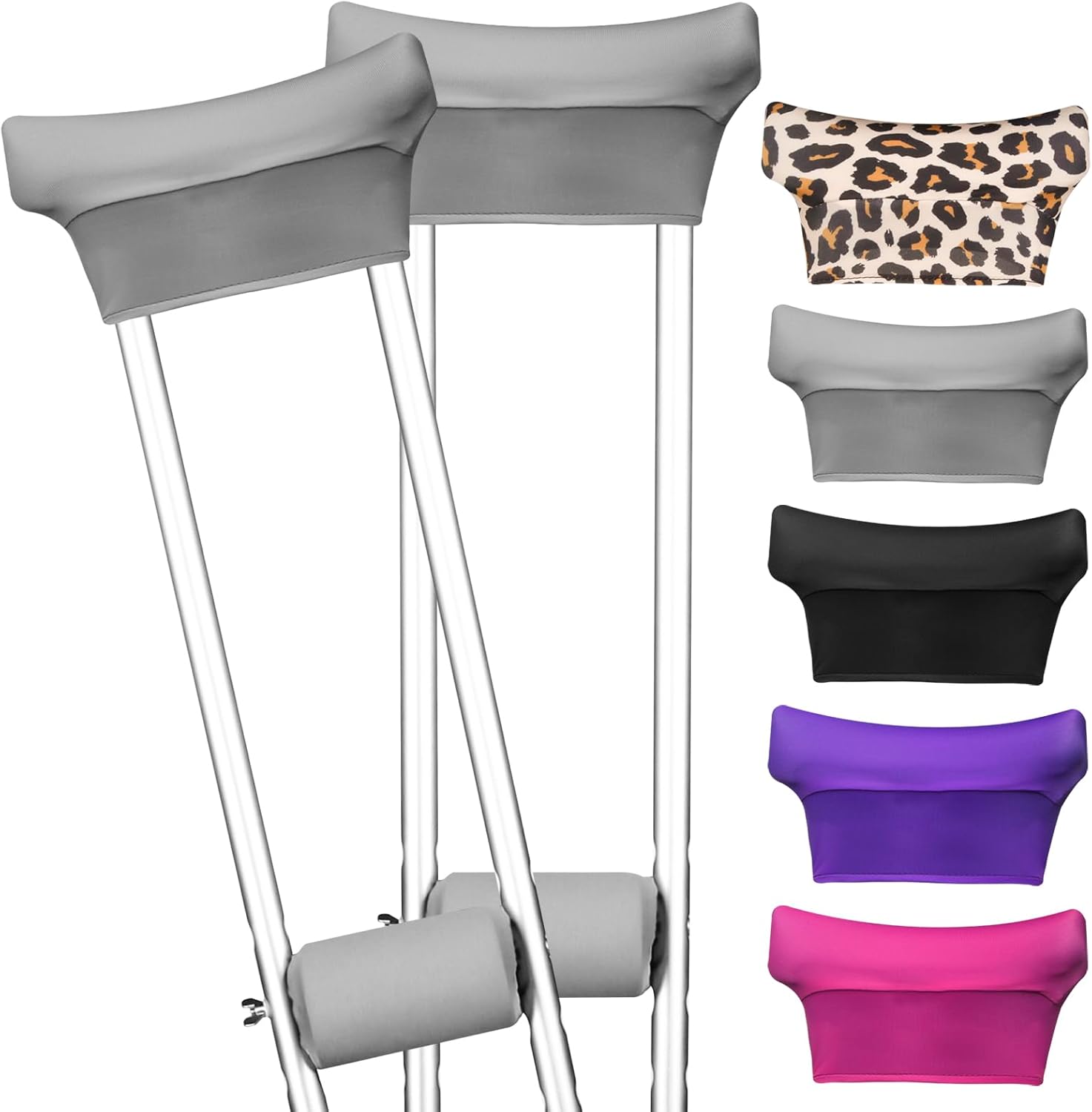 Crutch Pads and Crutch Hand Grip Covers Non Slip Universal Underarm Padding Washable Soft Foam Crutch Pad Covers for Adults, Kids 4PCS (Gray)