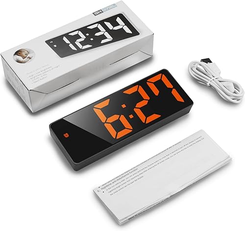 Miniatura 8 de AMIR Reloj despertador digital, reloj LED para dormitorio, reloj electrónico de escritorio con pantalla de temperatura, brillo ajustable, control de