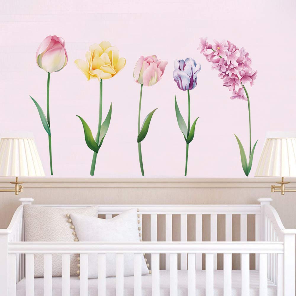 Runtoo Calcomanías de pared de flores grandes, tulipán, decoración del hogar