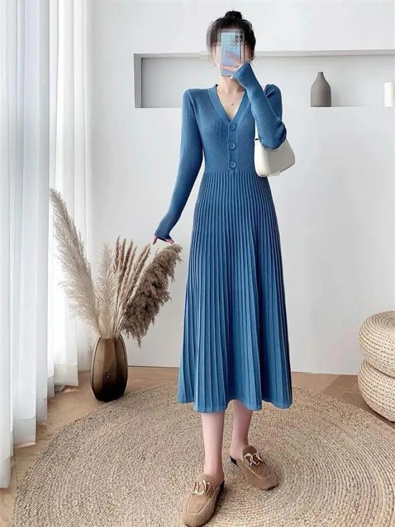 Maglione da donna per autunno e inverno, lavorato a maglia, con scollo a V, maniche lunghe