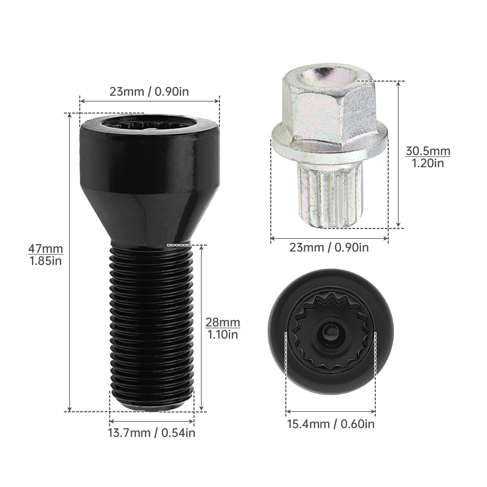 Lot de 5 écrous de roue 36136786191 M14 x 1,25 mm pour BMW Mini, I3 I8 M2 M4 F80 X2 X4 X6 avec clé principale, boulons antivol noirs