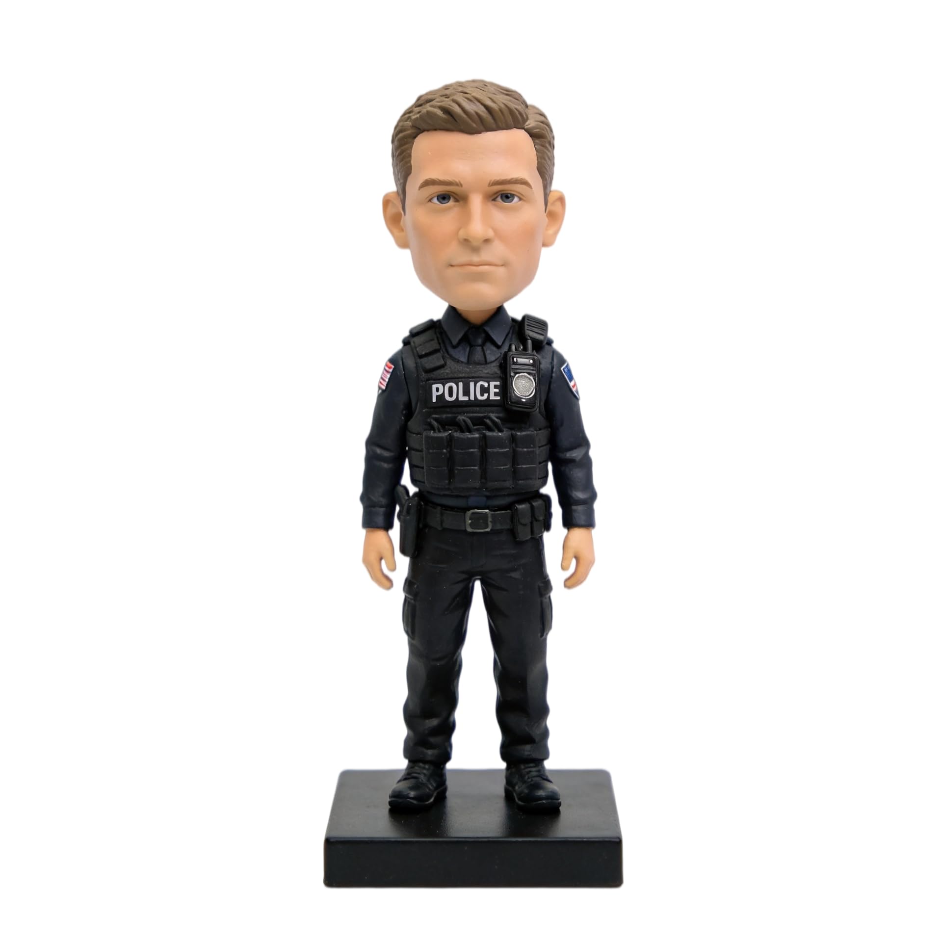 Figurine 3D à tête branlante personnalisée de photo officier de police Bobbleheads, figurine de flic d'uniforme tactique, souvenirs personnalisés des forces de l'ordre, cadeaux pour policiers, bureau