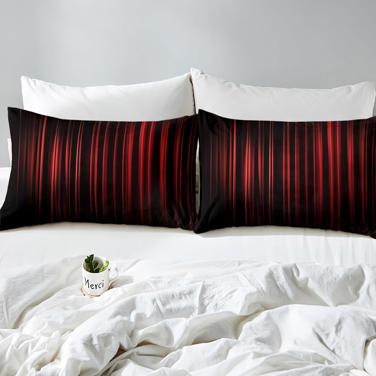 Manfei Red and Black Duvet Cover Set Single Size, Geometric Abstract Ombre Comforter Cover - Image 4