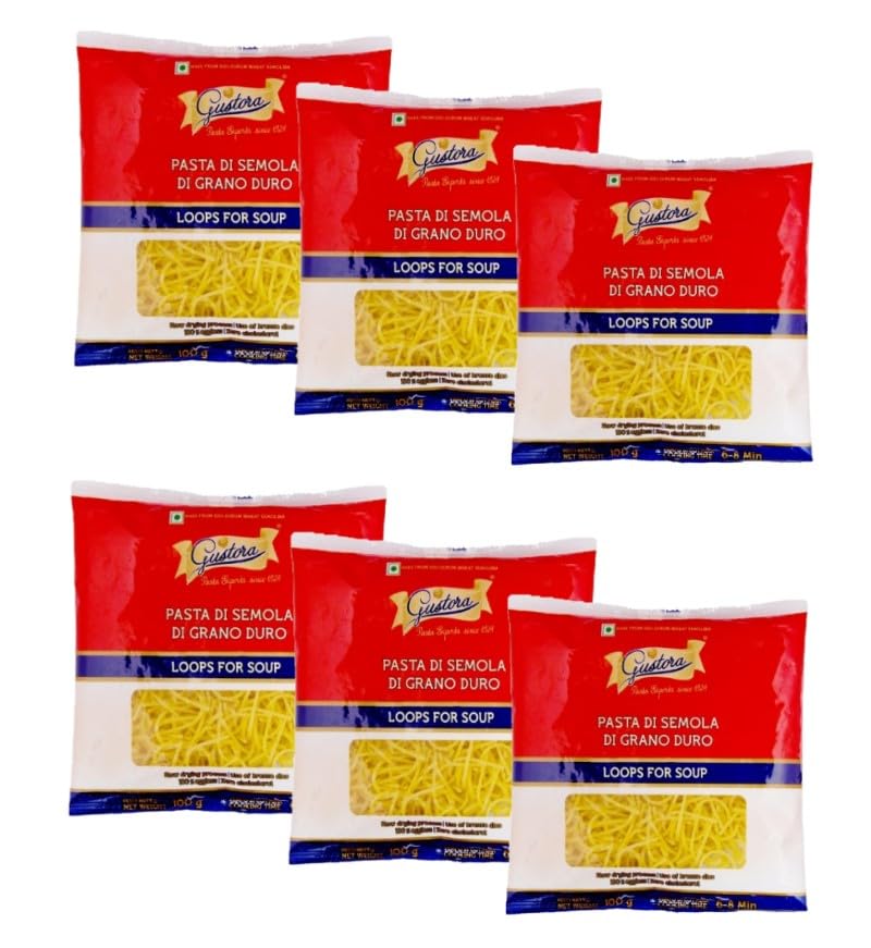 Durum Wheat Semolina Healthy & Tasty Loops For Soup Pasta Combo Pack Of 6 I Rich In Protein And Fibre I Zero Cholesterol I Vegetarian Pasta I Cooking Time 10 Min - (100 gm X 6)