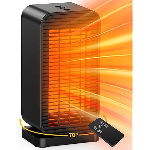 BALKO Space Heater, Portable Electric Heaters for Indoor Use with Thermostat, Fan Mode, Remote Control, Tip-over & Overheat Protection, 1500W PTC Ceramic Safety Heaters for Large Room/Office/Bedroom