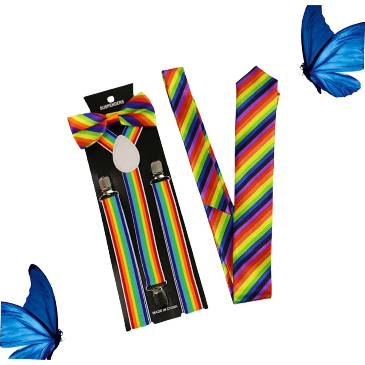KESYOO 3Pcs Unisex Elastic Rainbow Suspenders with Bow Tie Striped Braces for Parties Festivals and Costumes Comfortable and Durable Design
