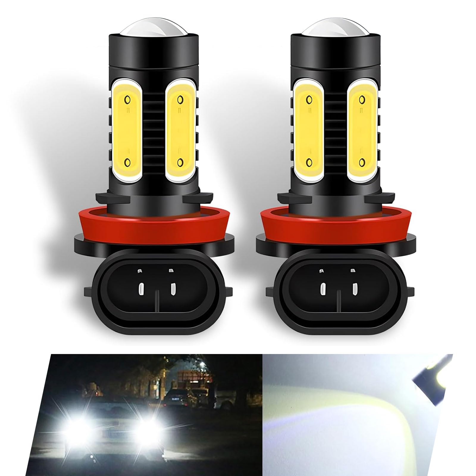 2 PCS H11 Car Fog Light, High-brightness 7.5W 6000K High-efficiency Heat Dissipation Alloy Shell High-definition Condenser Lens Bulb, for Cars, Trucks, SUVs (White)