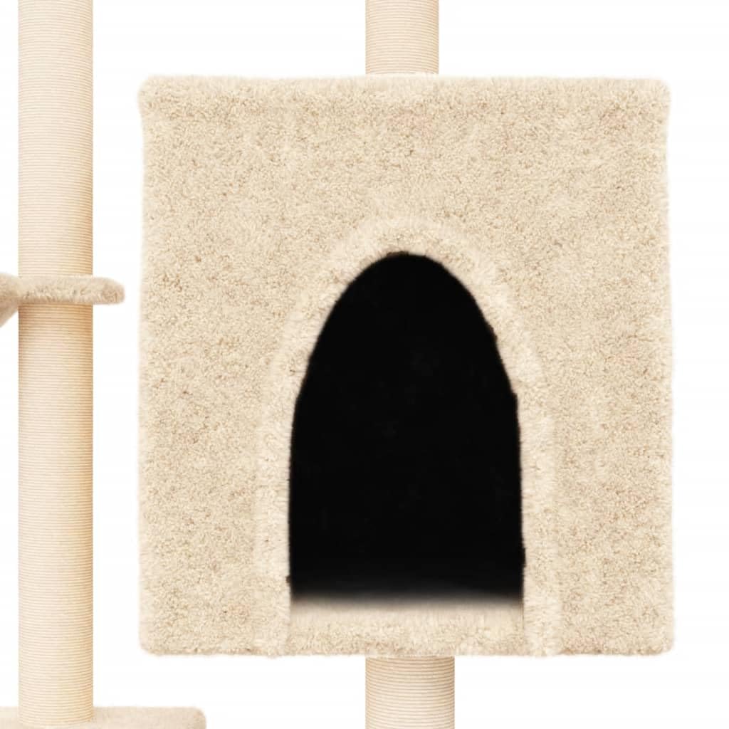 Kratzbaum Mit Sisal-Kratzsäulen Creme 117 cm | Alles-in-einem-Katzenturm, Katzenhöhle Mit 2 Körben, Weicher Plüschbezug, Liegeflächen