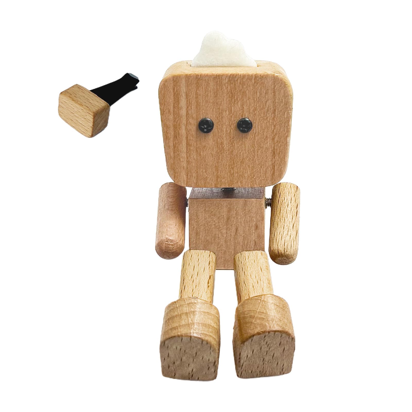 Robot en bois dansant à membres mobiles pour sculpture de tableau de bord auto