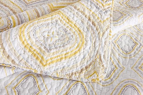 Miniatura 6 de Juego de colcha de retazos de algodón de 3 piezas, tamaño King, para todas las estaciones, color dorado