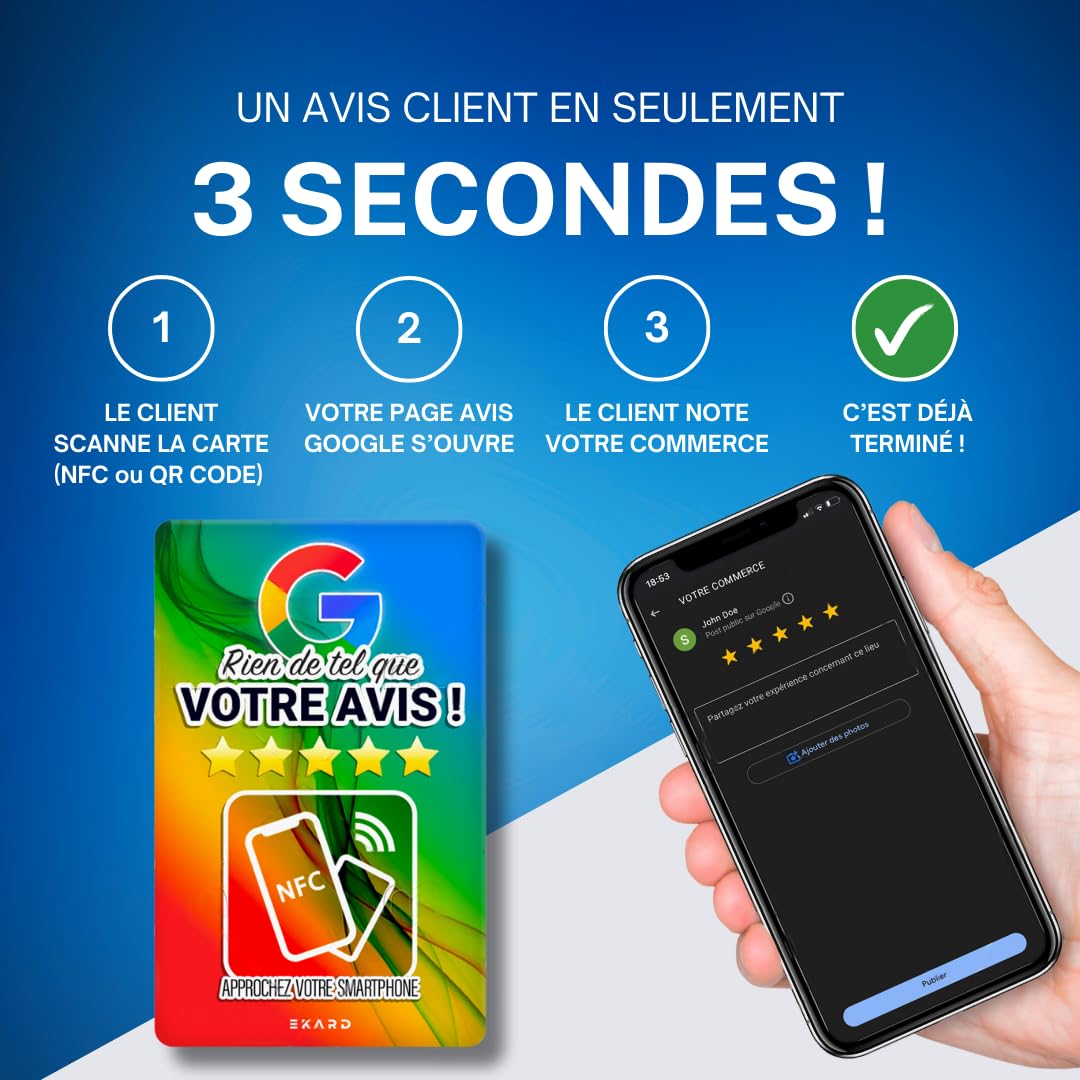 Scheda NFC + QR per raccogliere recensioni di Google | Set di 5 | Strumento di marketing locale | Compatibile con tutti gli smartphone | Facile installazione | Commercianti, Indipendenti, Negozi (5)