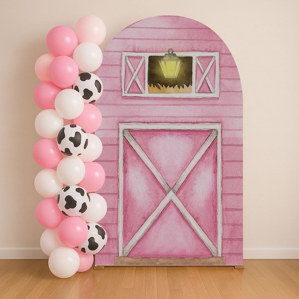 HUAYI Pink Farm Barn Arch Backdrop Cover, Polyester, 2.5ft * 6ft, Ideal for Baptism, Bridal Shower, Birthday, GX237