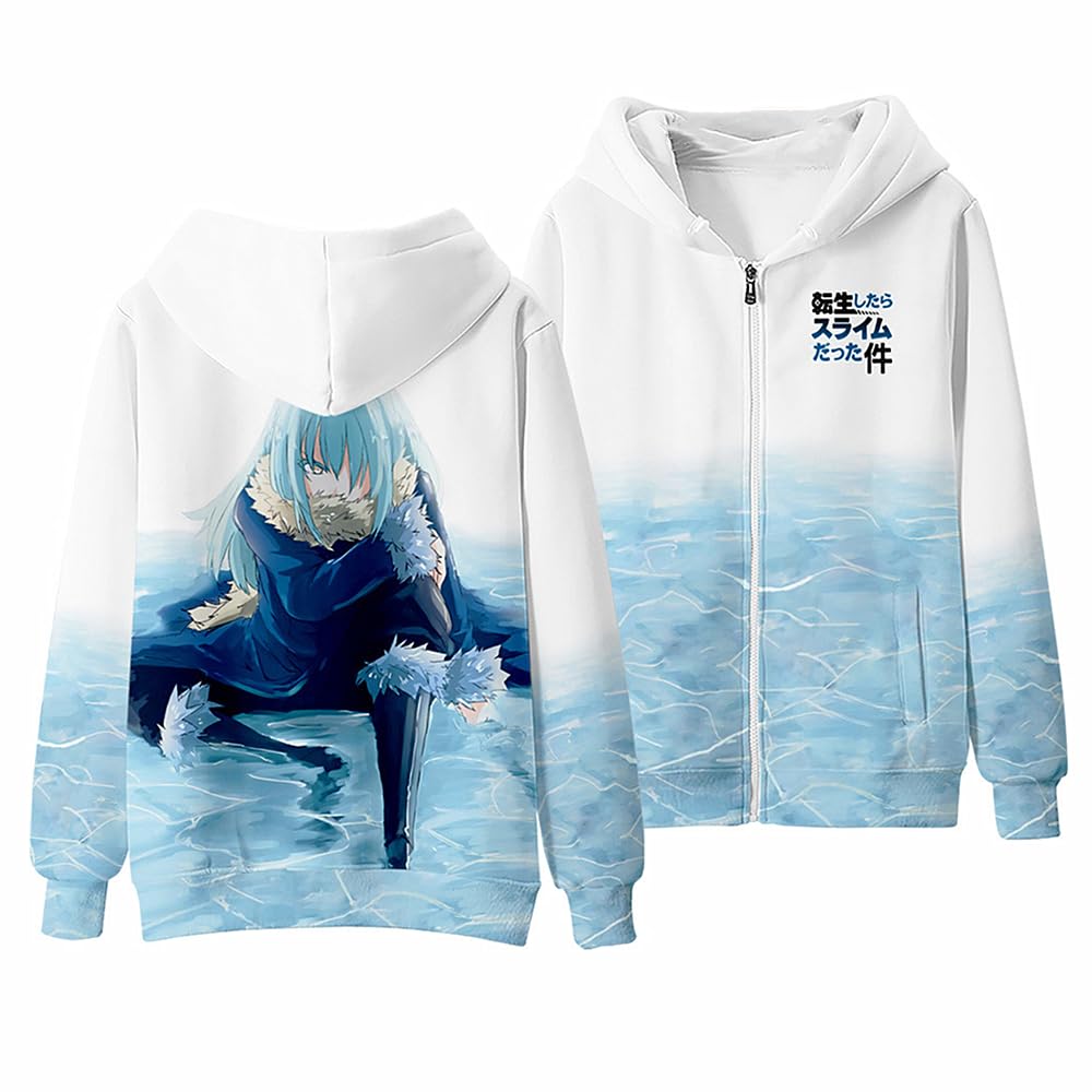 Charous Unisex Blue Anime That Time I Got Reincarnated As A Slime Print Zipped Hoodie,Casual Sweatshirt For Manga Rimuru Fans Cosplay
