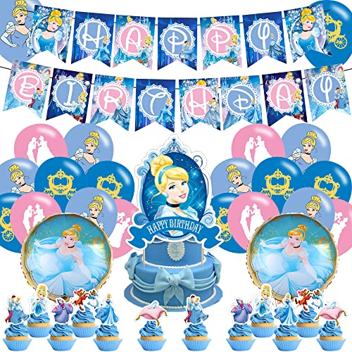 Cinderella Party Decorations Birthday Party Supplies For Princess Cinderella Party Supplies Includes Banner - Cake Topper - 12 Cupcake Toppers - 18 Balloons - 2 Cinderella Foil Ballons