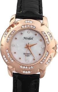 Qtqgoitem Lady Rhinestone Decor Faux Leather Strap Quartz Wrist Watch Black (Model: 43c d92 b0c Bed 3cb)