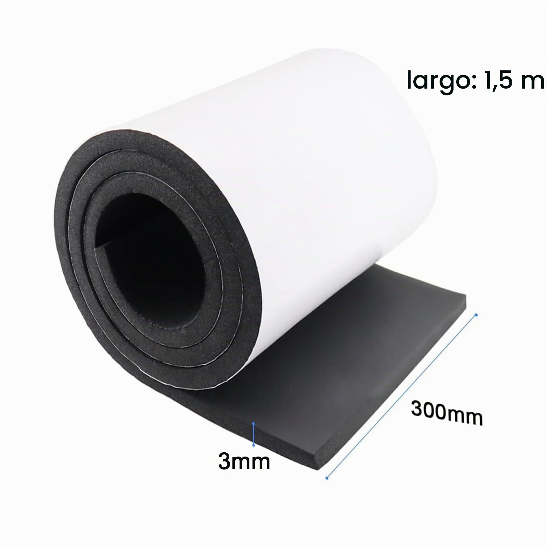 Rollo de goma espuma de neopreno autoadhesivo, Aislante acustico para Moqueta Adhesiva Coche, Ignífugo e Impermeable, Alfombra Aislante Termico 300mm x 3mm x 1.5m,Negro