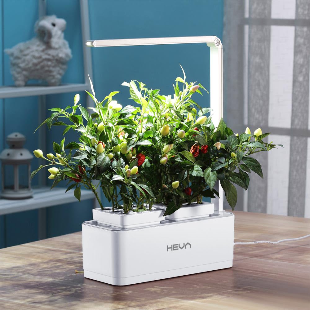 Eberg HEVA LIF Hydrokultur System, Indoor Garten mit LED Pflanzenlampe, 2 Pflanzplätze, 1 L Wassertank, Wasserstandssensor, Hydroponik Set, Weiß