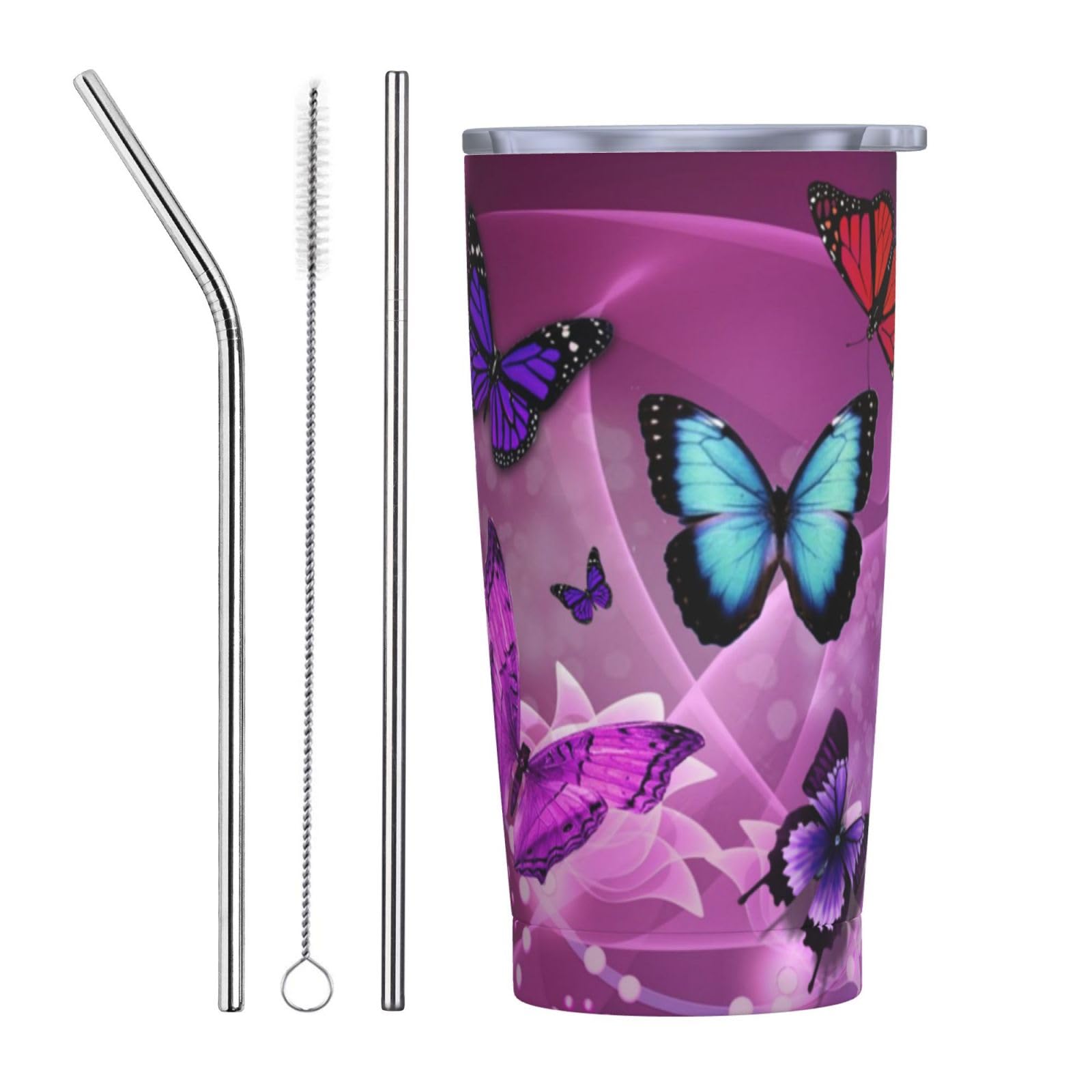 Violette Schmetterlinge bedruckte Edelstahltasse Autobecher tragbare Thermobecher