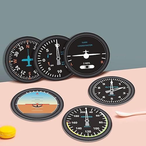 Miniatura 5 de Juego de 6 posavasos para instrumentos de aviación, instrumentos de vuelo modernos, acrílicos, divertidos posavasos de aviación para bebidas,