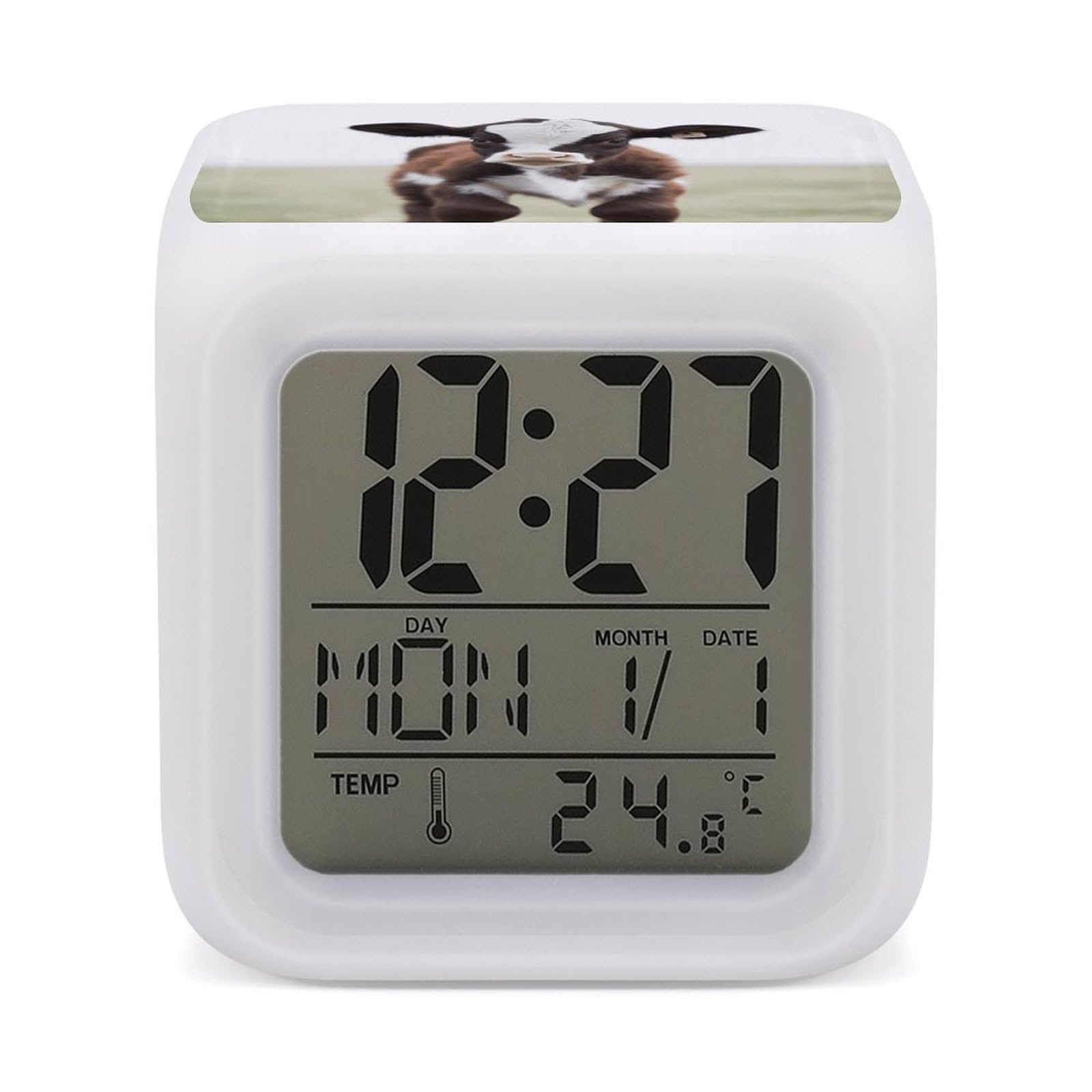 VstaDank Cow Alarm Clocks with 7 Color Changing Night Light Exquisite Bedroom Digital Clocks with LED Temperature Display Desk Clock Ok to Wake Clocks for Heavy Sleeper