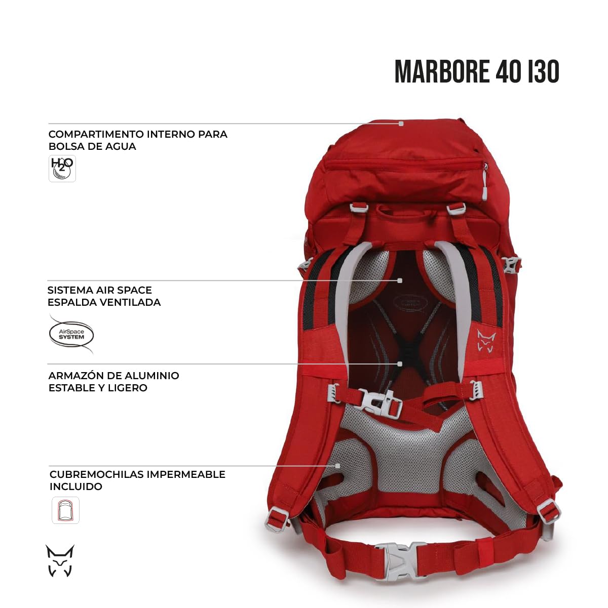 MARBORE 40 I30 Mochila Ligera 40 Litros para Recorridos Técnicos, Rojo, Talla U