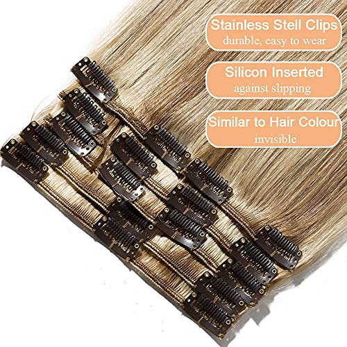 Elailite Hair Extensions Clip in Real Hair Remy Human Hair Full Head, 8 Pcs Invisible Thin Weft - Image 2