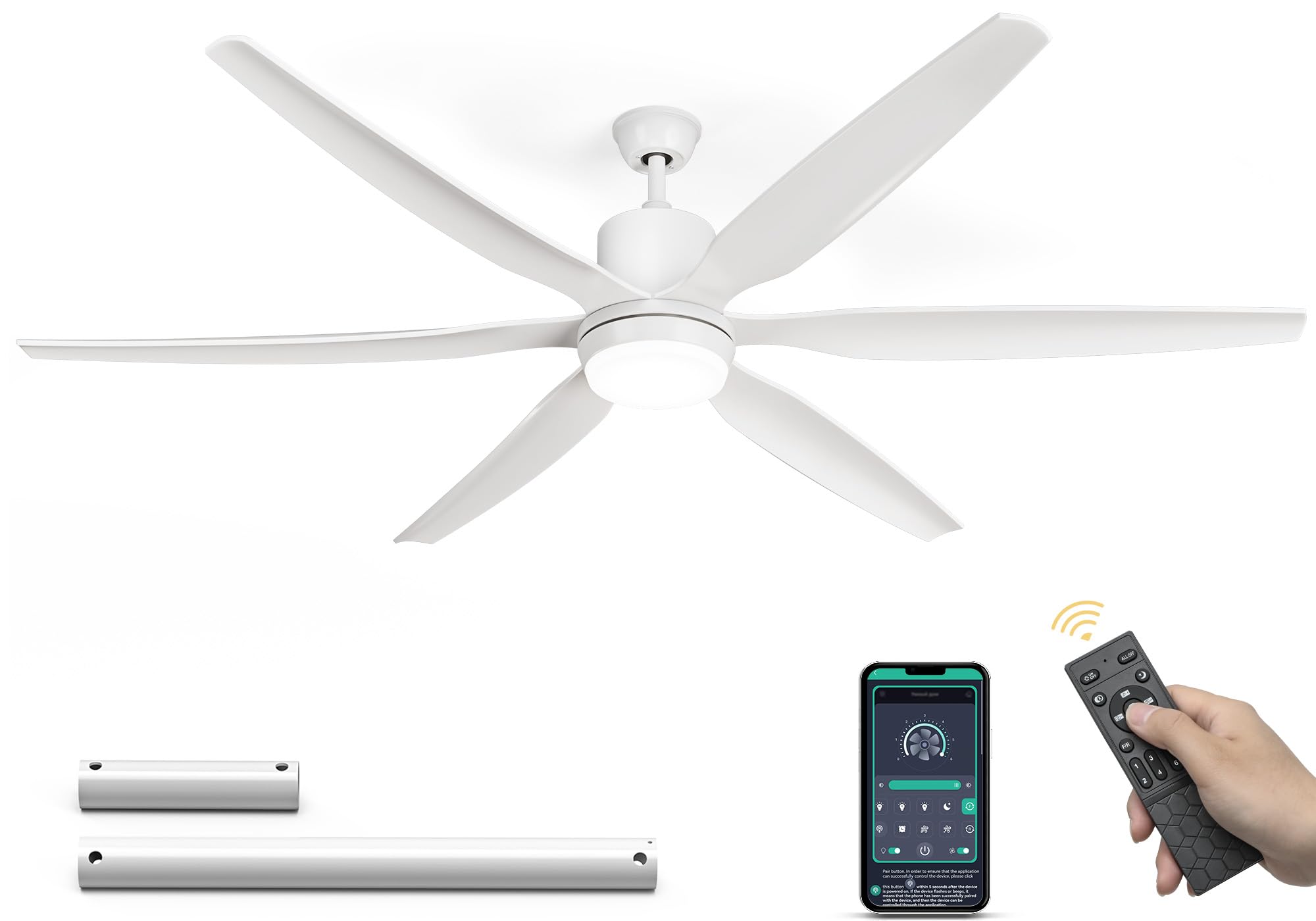 DWVO 65 Inch White Ceiling Fan with Lights,6-Blade Smart Cei