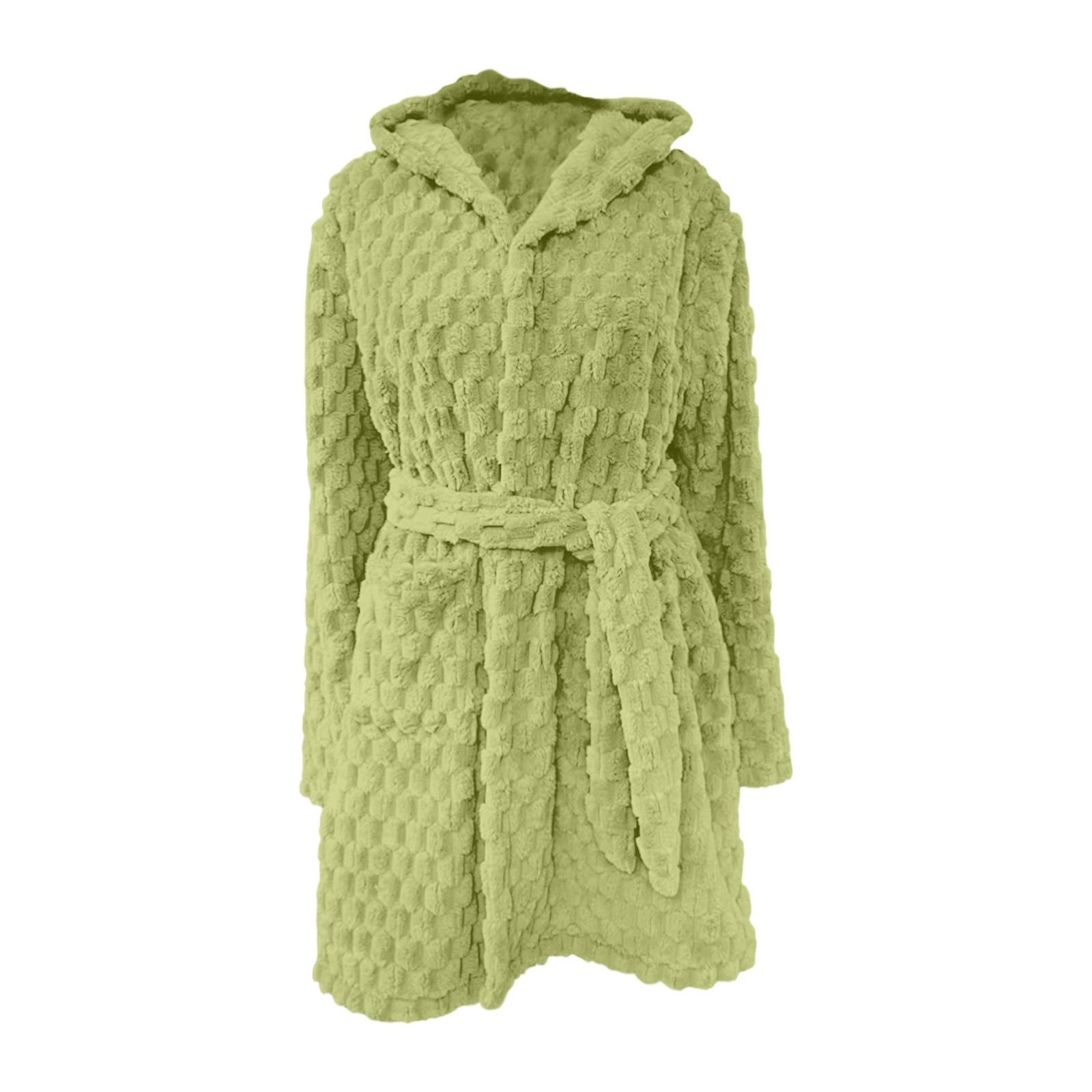 Albornoz cálido para mujer, de algodón, corto, de forro polar, con bolsillos, cinturones, cómodos, térmicos, ropa de dormir clásica, ropa de interior, batas con capucha