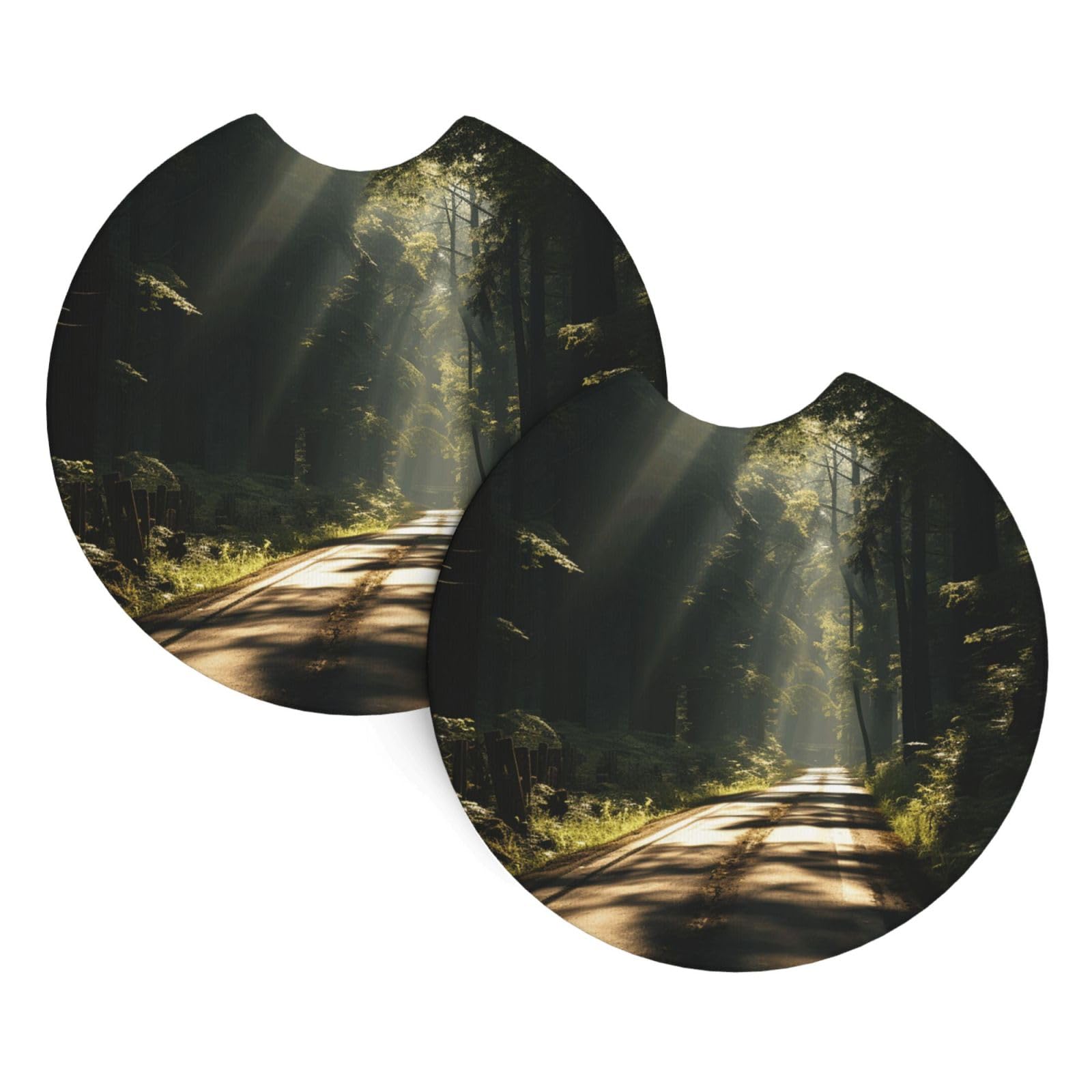 2 Pack Car Coaster for Cup Holders Road in the Forest Car Cup Coaster 2.7" Neoprene Non-Slip Automotive Cup Mat Universal Auto Car Interior Accessories for Women Men Cup Pad