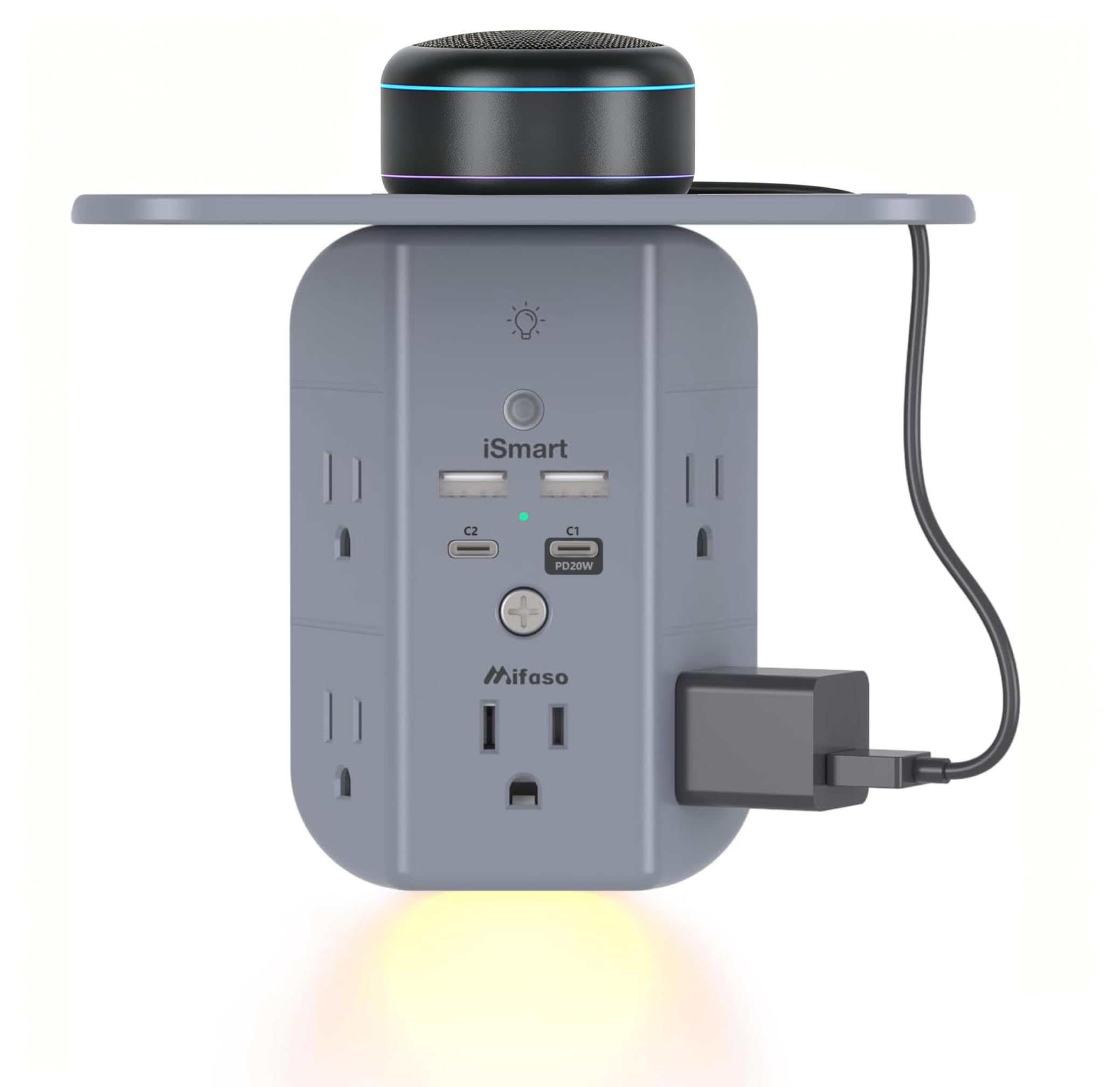 Mifaso Outlet Extender with Shelf and Night Light, 1800J Surge Protector — Amazon image 12