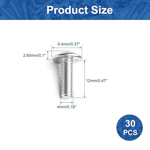 Miniatura 3 de MroMax 30 tornillos de máquina de cabeza de armadura M4 x 0.472 in, Phillips Drive, tornillo de cabeza de truss cruzado, acero inoxidable 304,