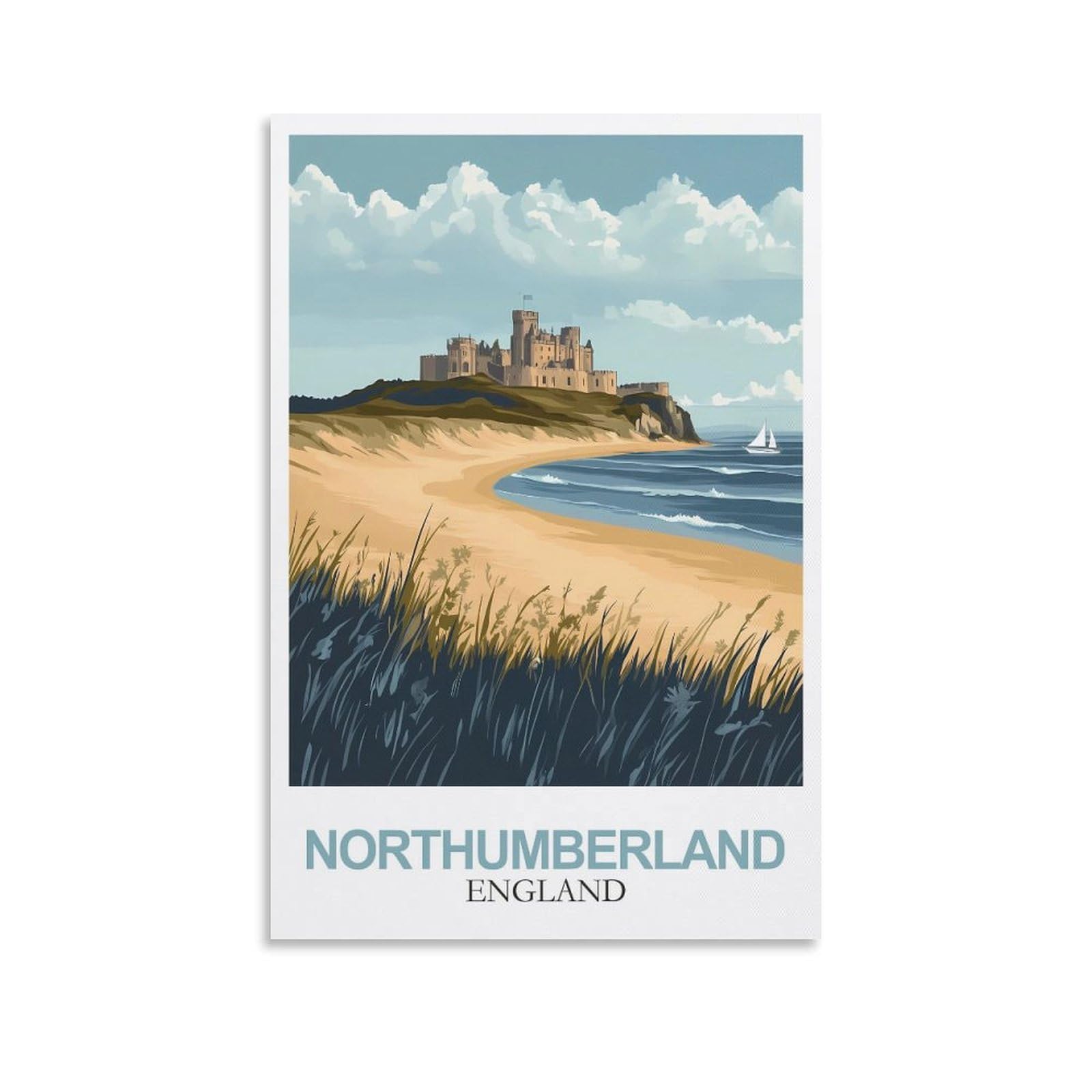 Clfmhnas Unframe-Style Northumberland England Vintage Travel Posters 08X12inch(20X30cm) Canvas Wall Art Prints