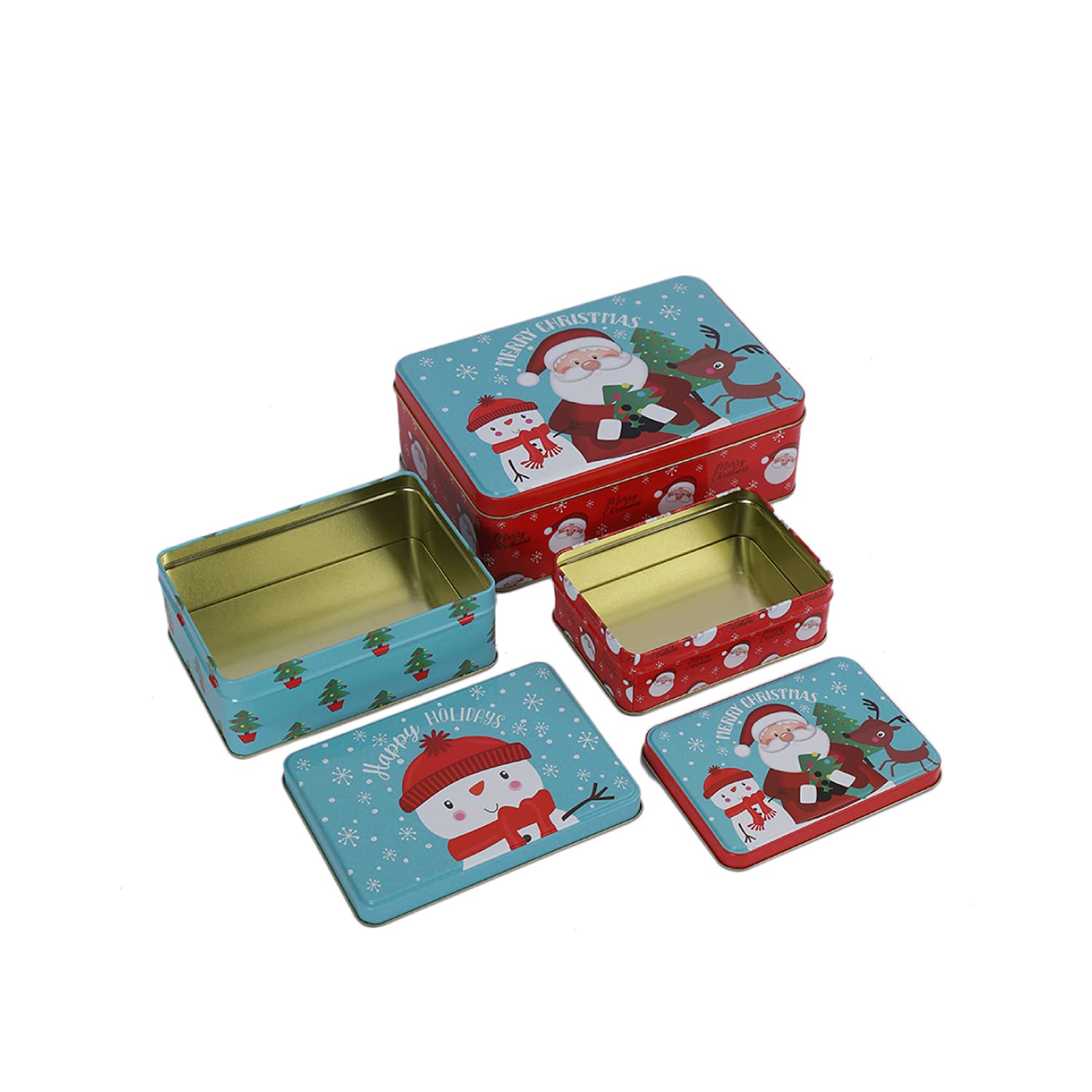 A VINTAGE AFFAIR- HOME DECOR Metal Storage Container Tin Box Santa Snowman Reindeer Rectangle Christmas Collection For Home Kitchen Office Casual Gift - Set of 3